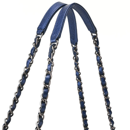 CHANEL Matelasse Coco Charm Chain Tote Bag Caviar Skin Blue Silver-Tone Hardware, Pre-Owned