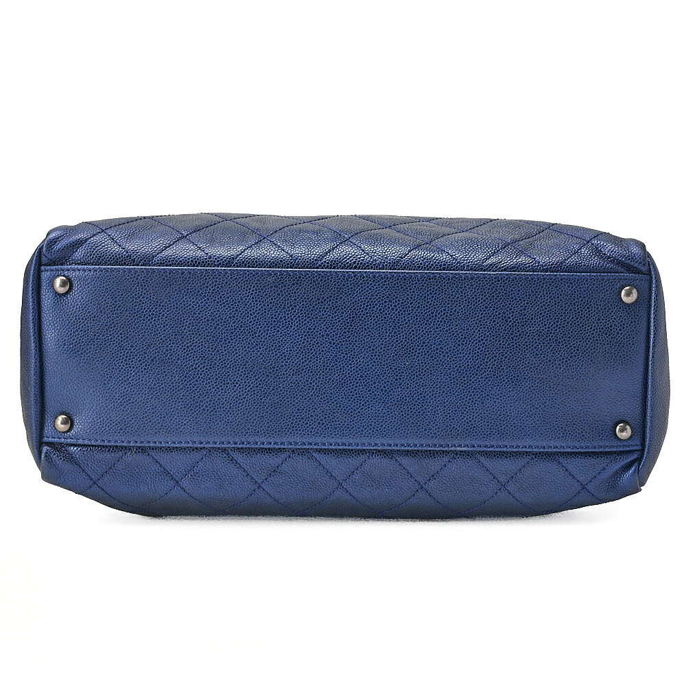 CHANEL Matelasse Coco Charm Chain Tote Bag Caviar Skin Blue Silver-Tone Hardware, Pre-Owned