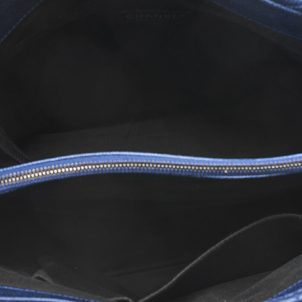 CHANEL Matelasse Coco Charm Chain Tote Bag Caviar Skin Blue Silver-Tone Hardware, Pre-Owned