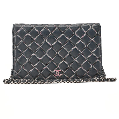 CHANEL Lambskin Ultra Stitch Magnetic Lock Chain Wallet Navy Silver-Tone Hardware, Pre-Owned