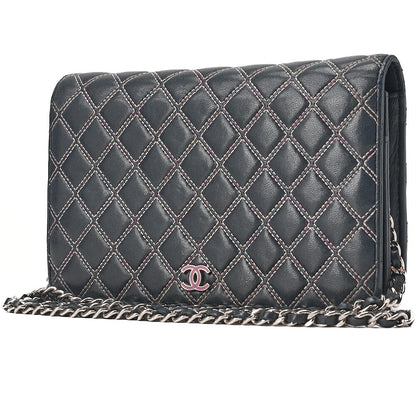 CHANEL Lambskin Ultra Stitch Magnetic Lock Chain Wallet Navy Silver-Tone Hardware, Pre-Owned