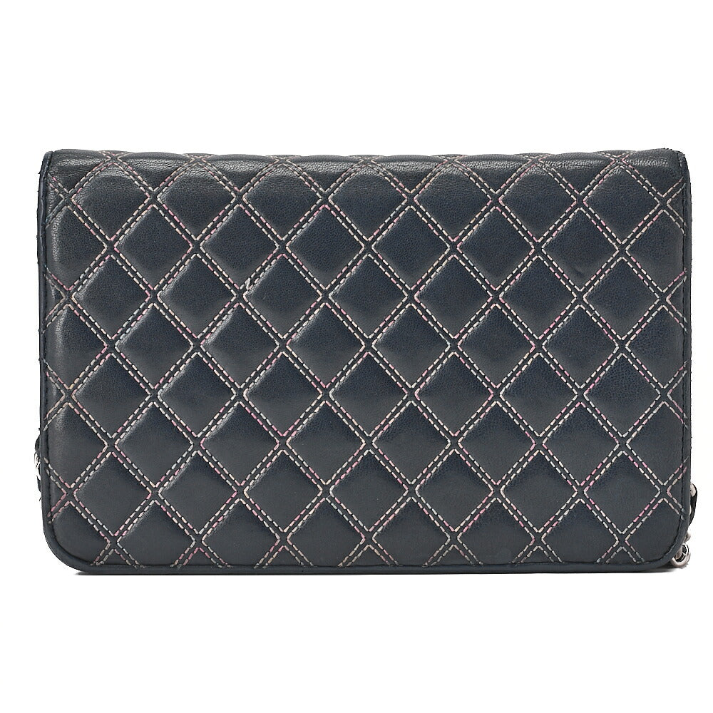 CHANEL Lambskin Ultra Stitch Magnetic Lock Chain Wallet Navy Silver-Tone Hardware, Pre-Owned