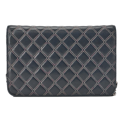 CHANEL Lambskin Ultra Stitch Magnetic Lock Chain Wallet Navy Silver-Tone Hardware, Pre-Owned