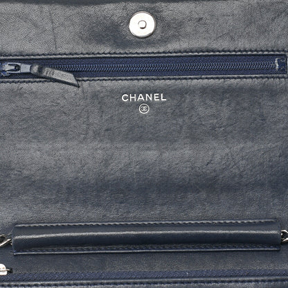 CHANEL Lambskin Ultra Stitch Magnetic Lock Chain Wallet Navy Silver-Tone Hardware, Pre-Owned