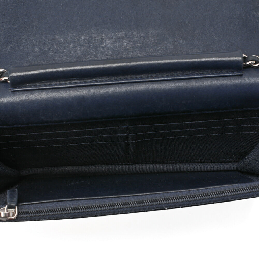 CHANEL Lambskin Ultra Stitch Magnetic Lock Chain Wallet Navy Silver-Tone Hardware, Pre-Owned