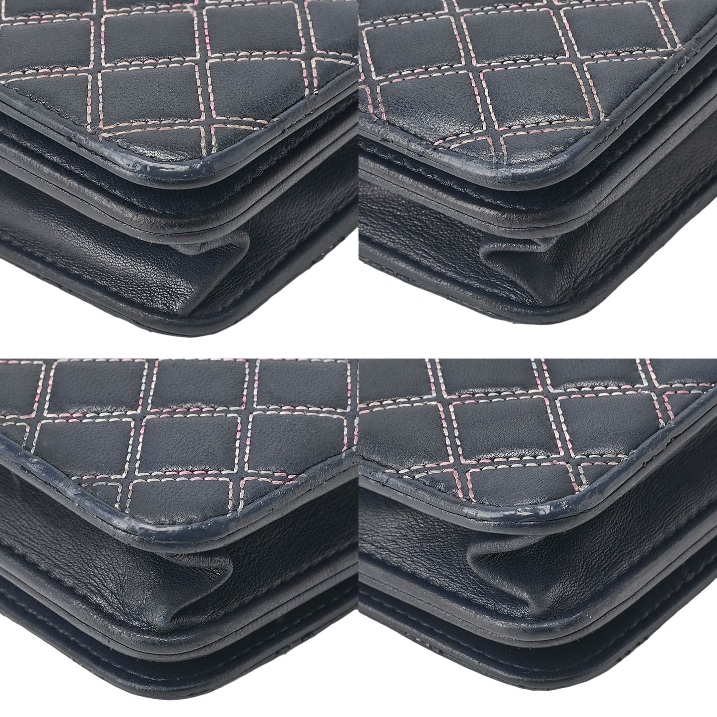 CHANEL Lambskin Ultra Stitch Magnetic Lock Chain Wallet Navy Silver-Tone Hardware, Pre-Owned