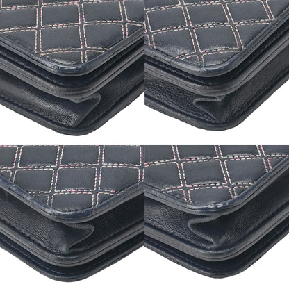 CHANEL Lambskin Ultra Stitch Magnetic Lock Chain Wallet Navy Silver-Tone Hardware, Pre-Owned