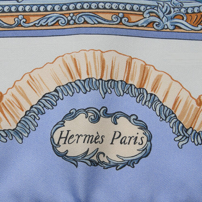HERMES カレ90 トレノ エ グリサード スケートそり柄 スカーフ ライトブルー系 中古