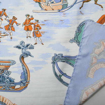 HERMES カレ90 トレノ エ グリサード スケートそり柄 スカーフ ライトブルー系 中古