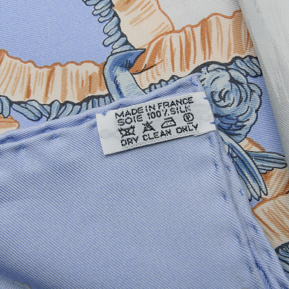 HERMES カレ90 トレノ エ グリサード スケートそり柄 スカーフ ライトブルー系 中古