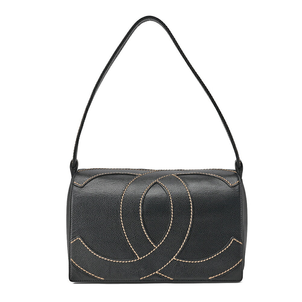 CHANEL Cocomark Wild Stitch Tote Bag Caviar Skin Black Gold-Tone Hardware, Pre-Owned
