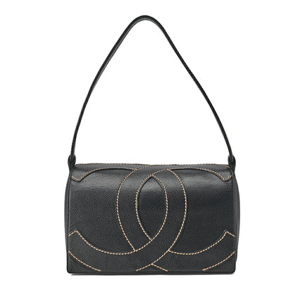 CHANEL Cocomark Wild Stitch Tote Bag Caviar Skin Black Gold-Tone Hardware, Pre-Owned