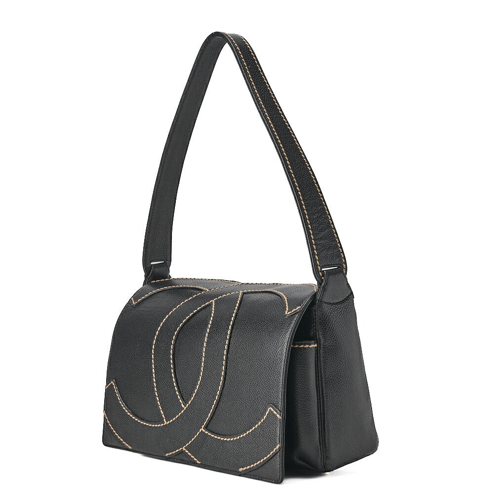 CHANEL Cocomark Wild Stitch Tote Bag Caviar Skin Black Gold-Tone Hardware, Pre-Owned