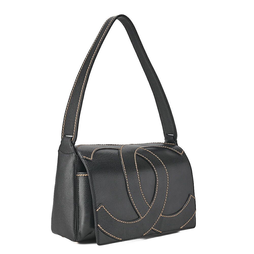 CHANEL Cocomark Wild Stitch Tote Bag Caviar Skin Black Gold-Tone Hardware, Pre-Owned