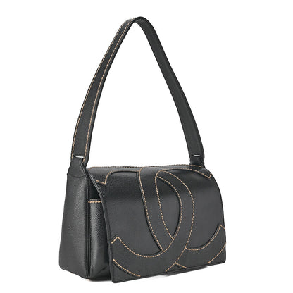 CHANEL Cocomark Wild Stitch Tote Bag Caviar Skin Black Gold-Tone Hardware, Pre-Owned