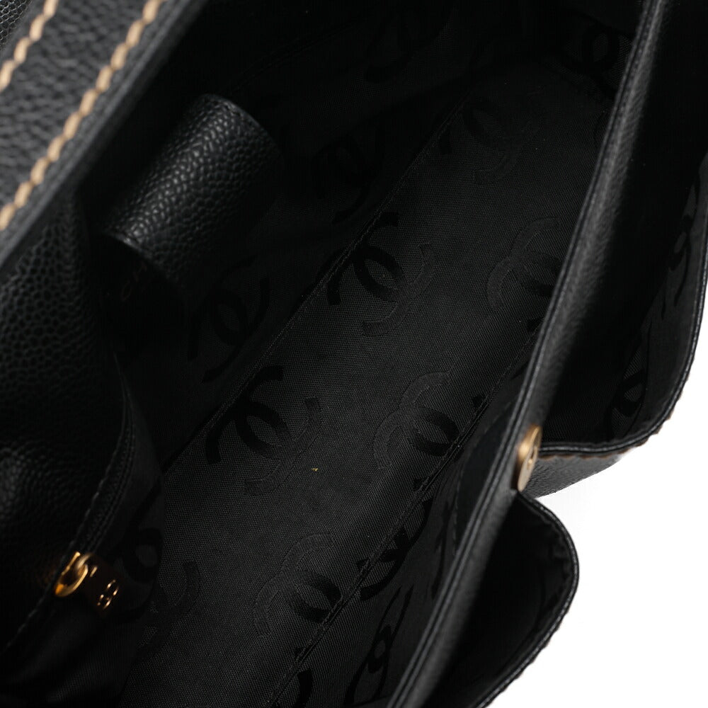 CHANEL Cocomark Wild Stitch Tote Bag Caviar Skin Black Gold-Tone Hardware, Pre-Owned