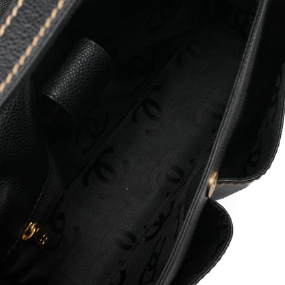 CHANEL Cocomark Wild Stitch Tote Bag Caviar Skin Black Gold-Tone Hardware, Pre-Owned