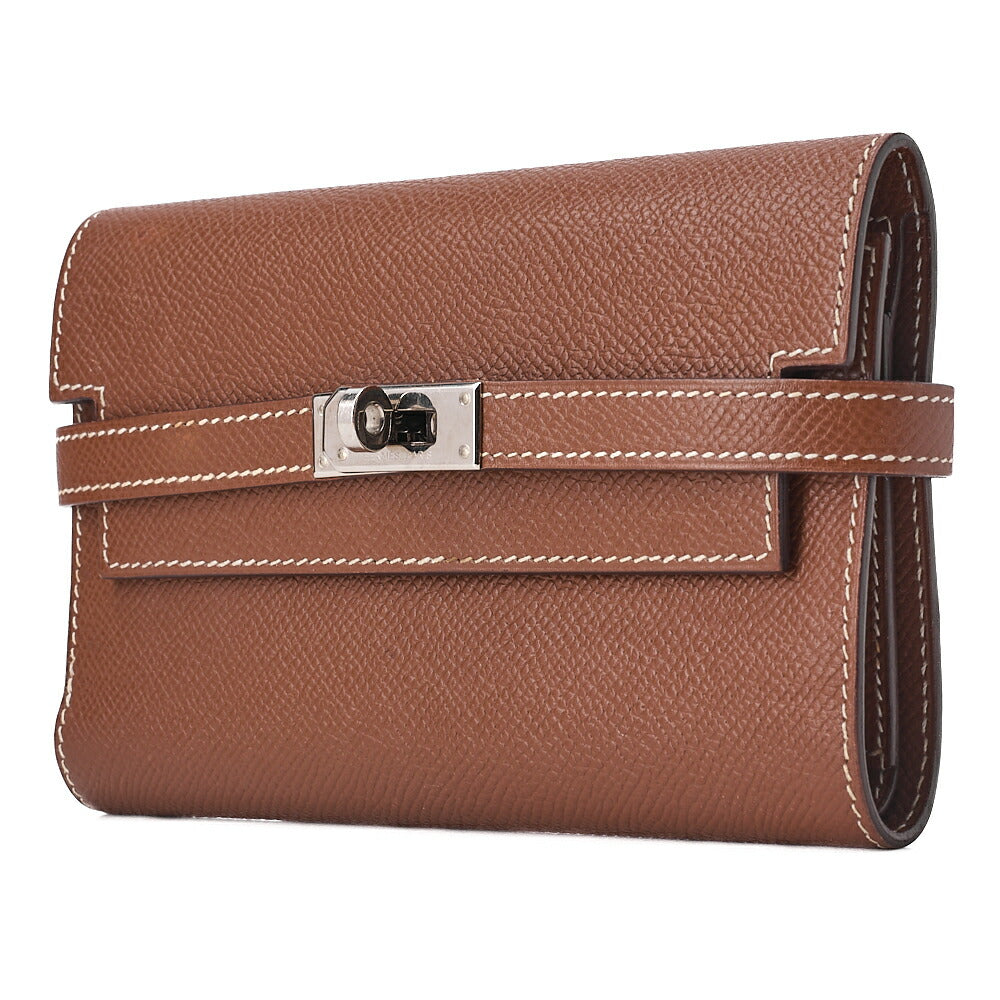HERMES ケリーウォレット 3つ折り コンパクト エプソン ゴールド シルバー金具 中古