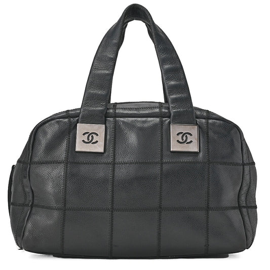 CHANEL Handbag Chocolate Bar Coco Mark Caviar Skin Black Silver-Tone Hardware, Pre-Owned