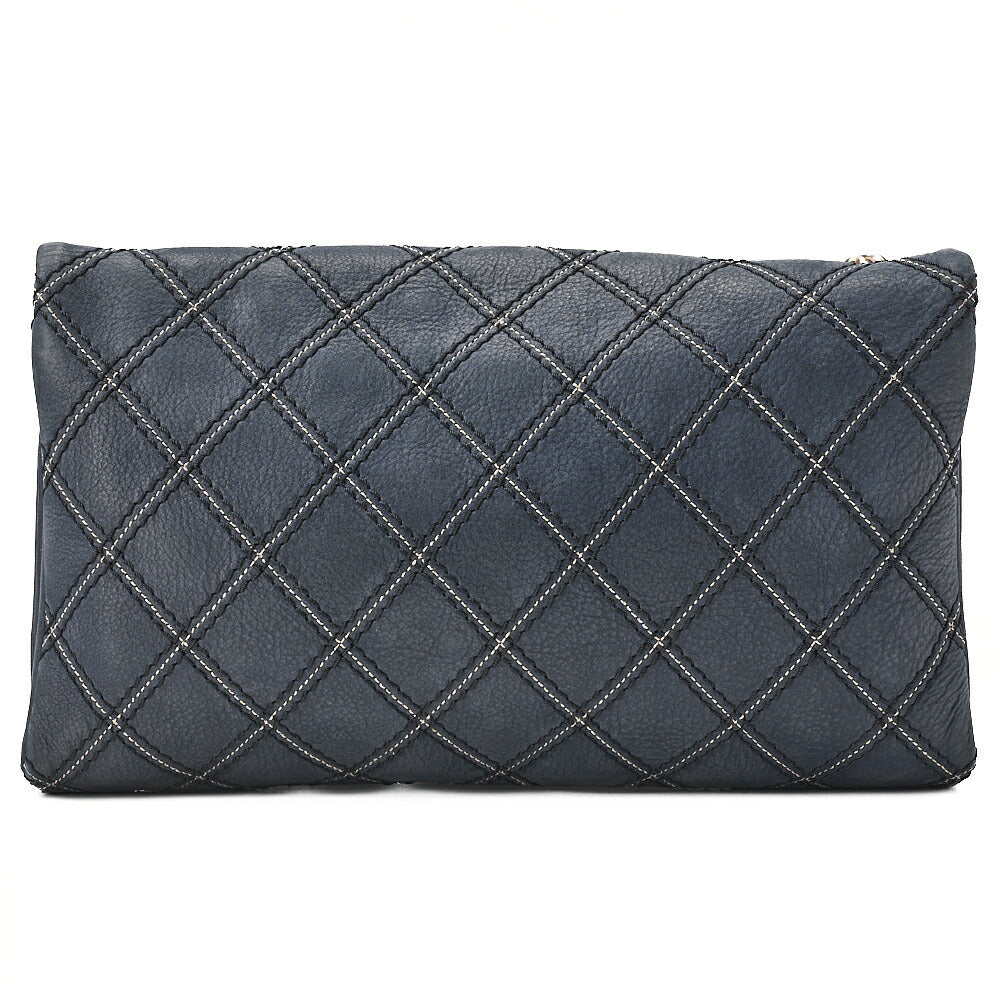 CHANEL Ultra Stitch Matelasse Chain Shoulder Bag Single Flap Leather Navy Gold-Tone Hardware, Pre-Owned