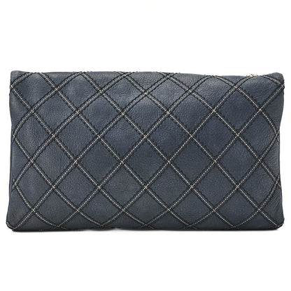CHANEL Ultra Stitch Matelasse Chain Shoulder Bag Single Flap Leather Navy Gold-Tone Hardware, Pre-Owned