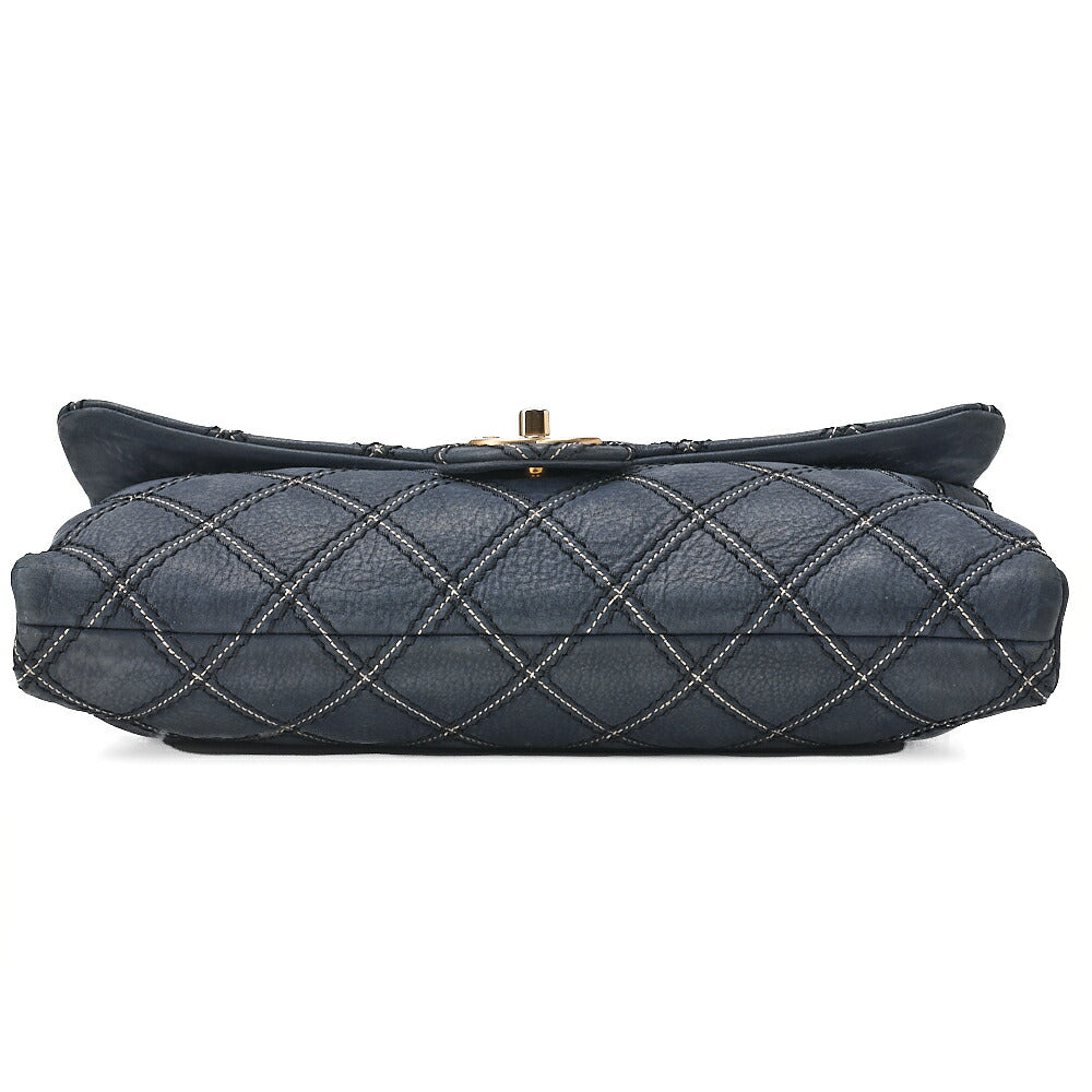 CHANEL Ultra Stitch Matelasse Chain Shoulder Bag Single Flap Leather Navy Gold-Tone Hardware, Pre-Owned