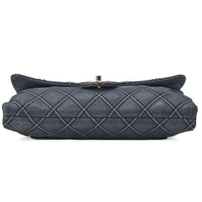 CHANEL Ultra Stitch Matelasse Chain Shoulder Bag Single Flap Leather Navy Gold-Tone Hardware, Pre-Owned