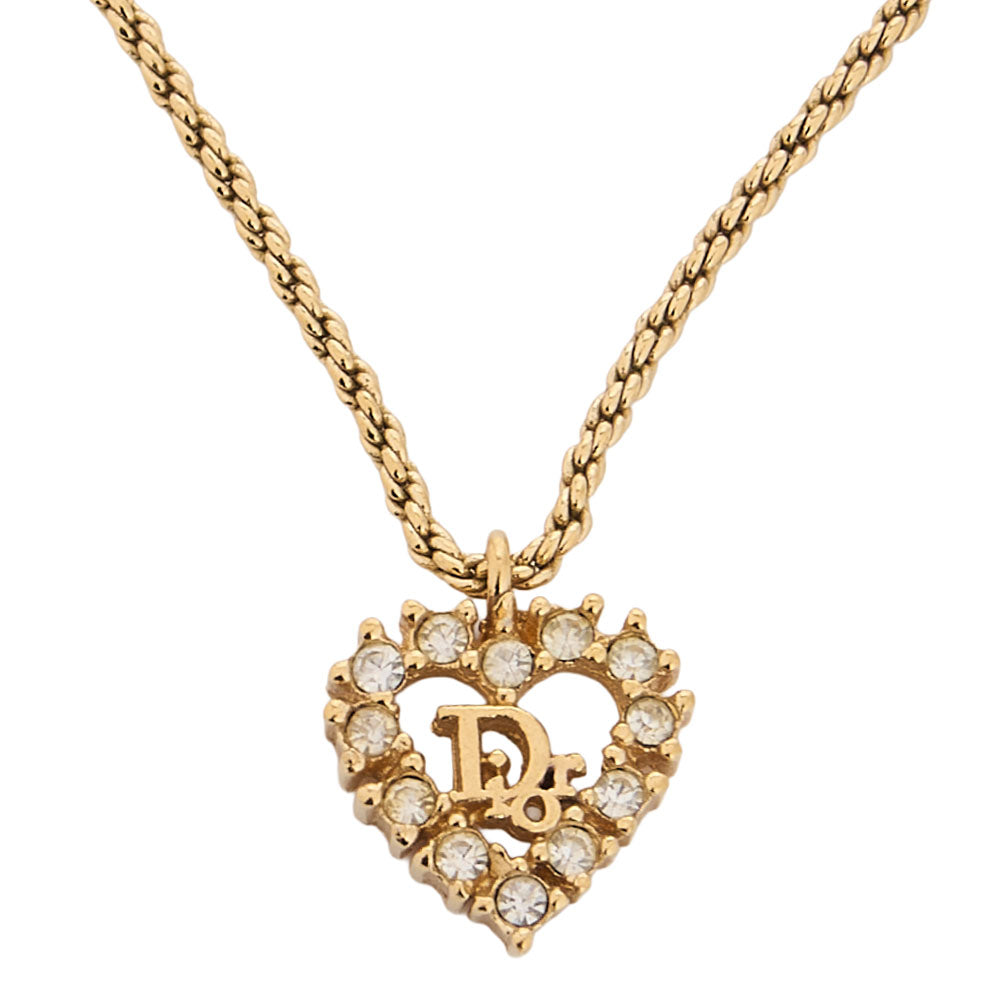 DIOR ディオール ハートロゴラインストーンネックレス GP ゴールド (ゴールドプレート) ゴールドトーン金具 中古品