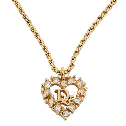 DIOR ディオール ハートロゴラインストーンネックレス GP ゴールド (ゴールドプレート) ゴールドトーン金具 中古品