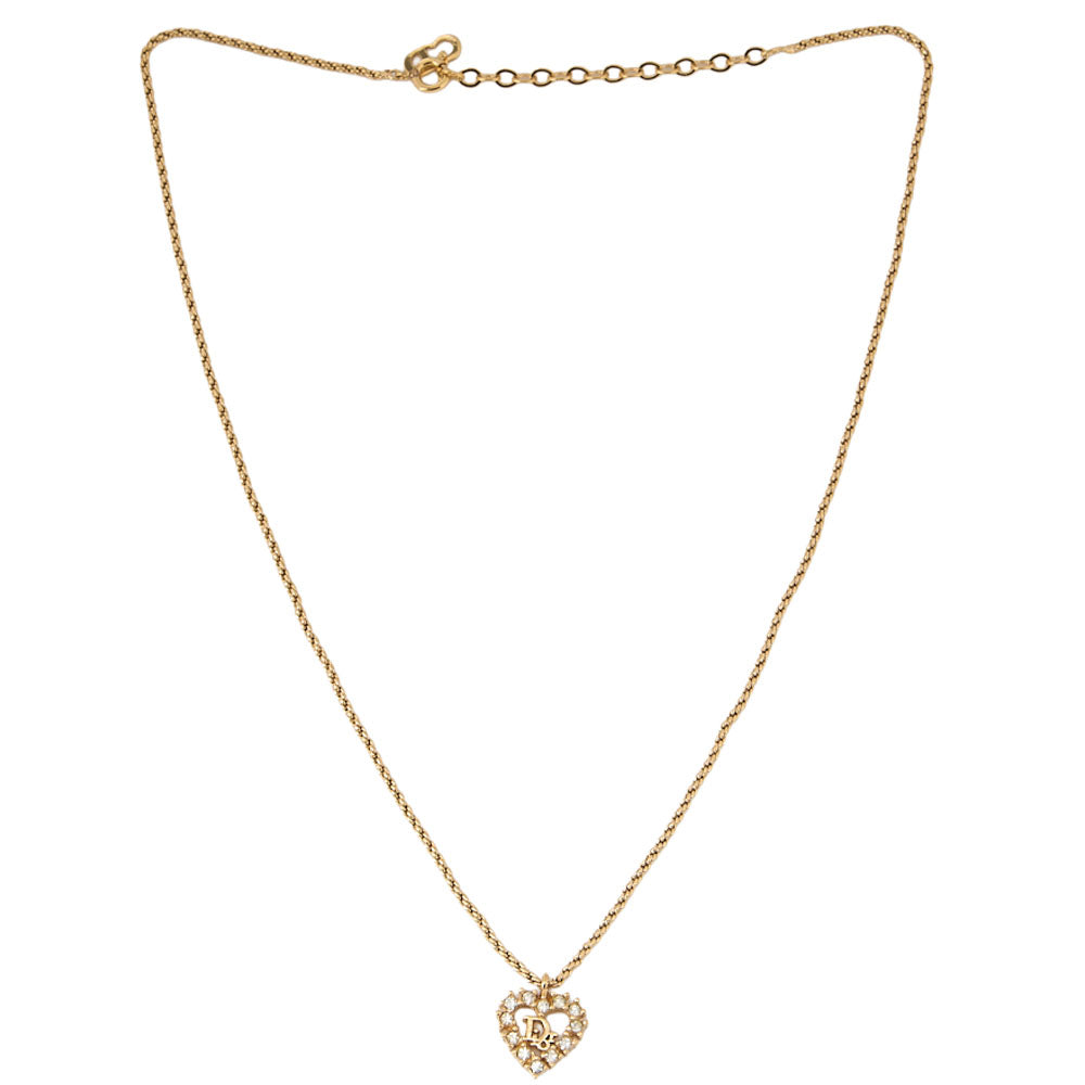 DIOR ディオール ハートロゴラインストーンネックレス GP ゴールド (ゴールドプレート) ゴールドトーン金具 中古品
