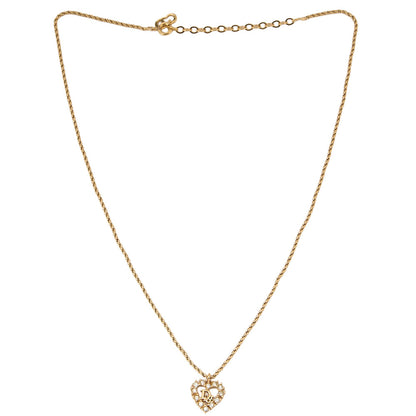 DIOR ディオール ハートロゴラインストーンネックレス GP ゴールド (ゴールドプレート) ゴールドトーン金具 中古品