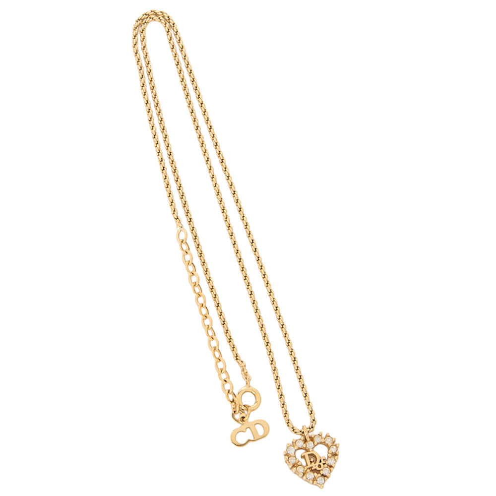 DIOR ディオール ハートロゴラインストーンネックレス GP ゴールド (ゴールドプレート) ゴールドトーン金具 中古品