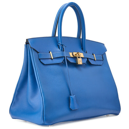 HERMES Birkin 35 Handbag Kushbel Blue France Gold-Tone Hardware, Pre-Owned
