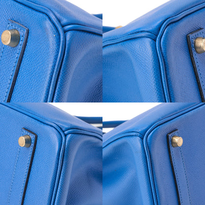 HERMES Birkin 35 Handbag Kushbel Blue France Gold-Tone Hardware, Pre-Owned