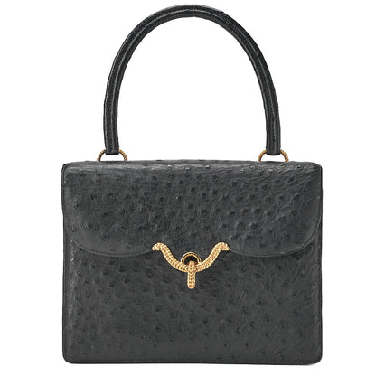 HERMES ヴァスコ オーストリッチ ハンドバッグ ブラック ゴールド金具 中古