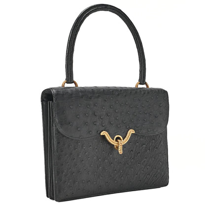 HERMES ヴァスコ オーストリッチ ハンドバッグ ブラック ゴールド金具 中古