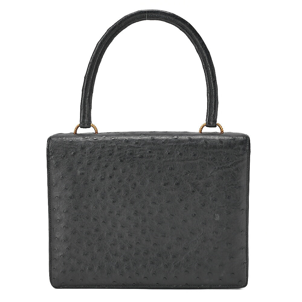 HERMES ヴァスコ オーストリッチ ハンドバッグ ブラック ゴールド金具 中古