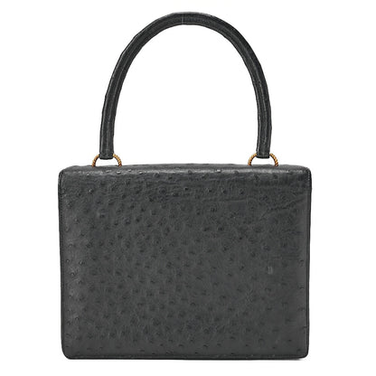 HERMES ヴァスコ オーストリッチ ハンドバッグ ブラック ゴールド金具 中古