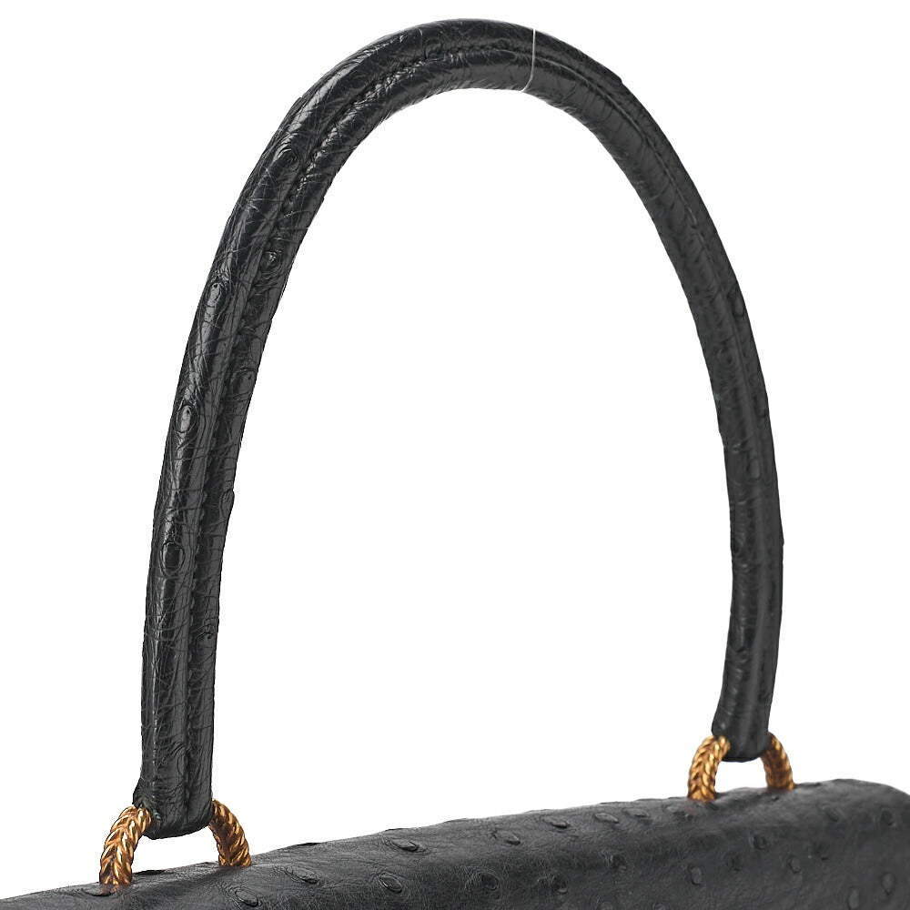 HERMES ヴァスコ オーストリッチ ハンドバッグ ブラック ゴールド金具 中古