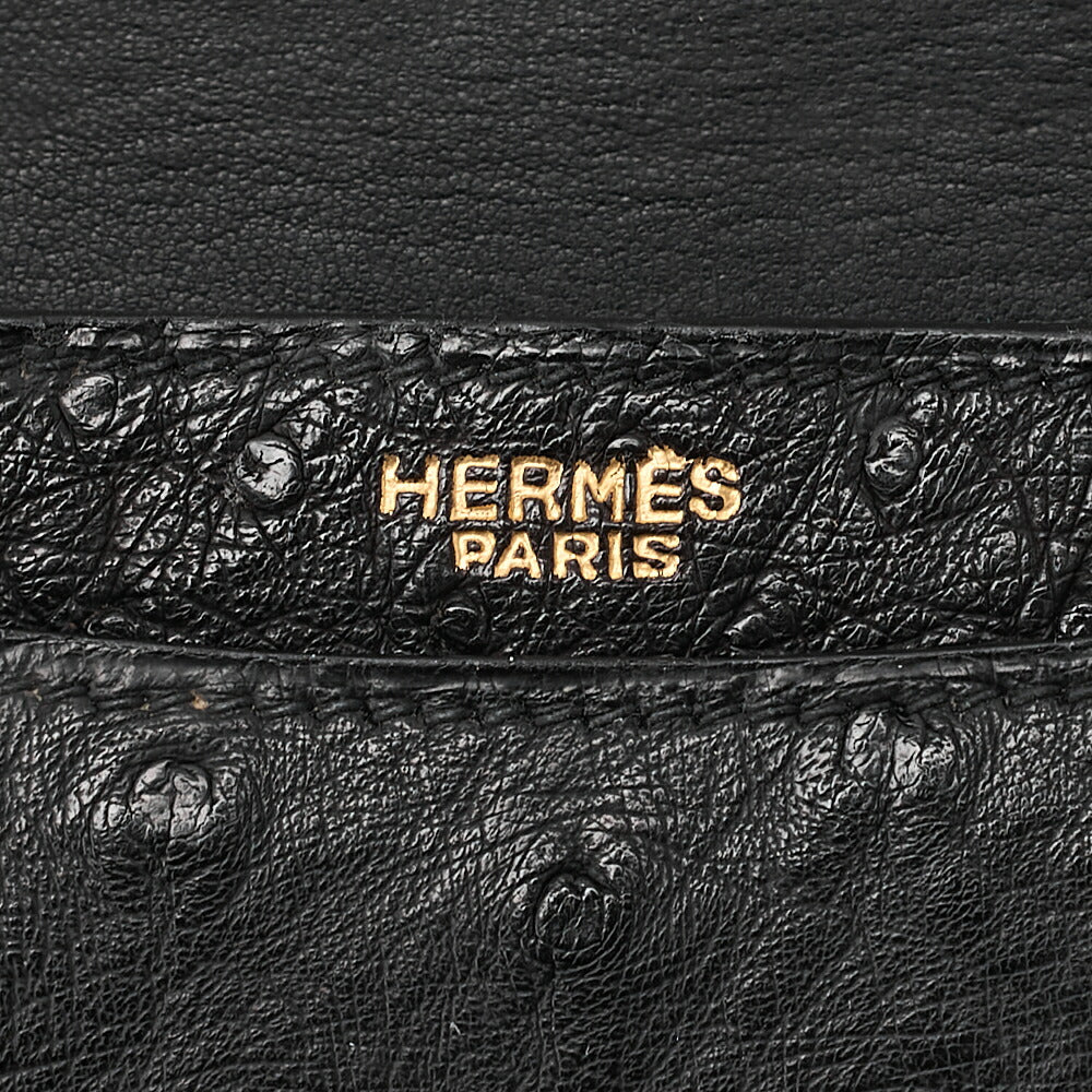 HERMES ヴァスコ オーストリッチ ハンドバッグ ブラック ゴールド金具 中古