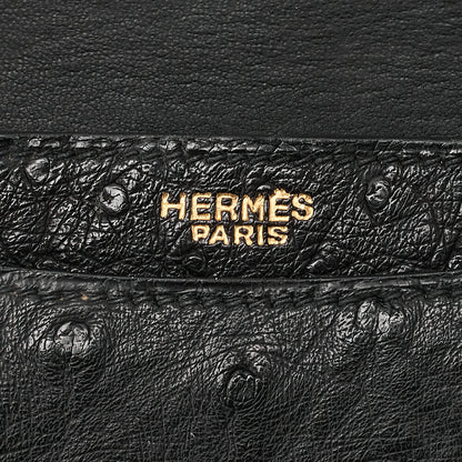 HERMES ヴァスコ オーストリッチ ハンドバッグ ブラック ゴールド金具 中古