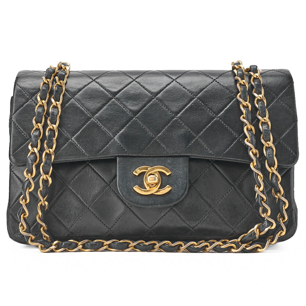 CHANEL チェーンショルダーバッグ マトラッセ23cm ダブルフラップ ラムスキン ブラック ゴールド金具, 中古品