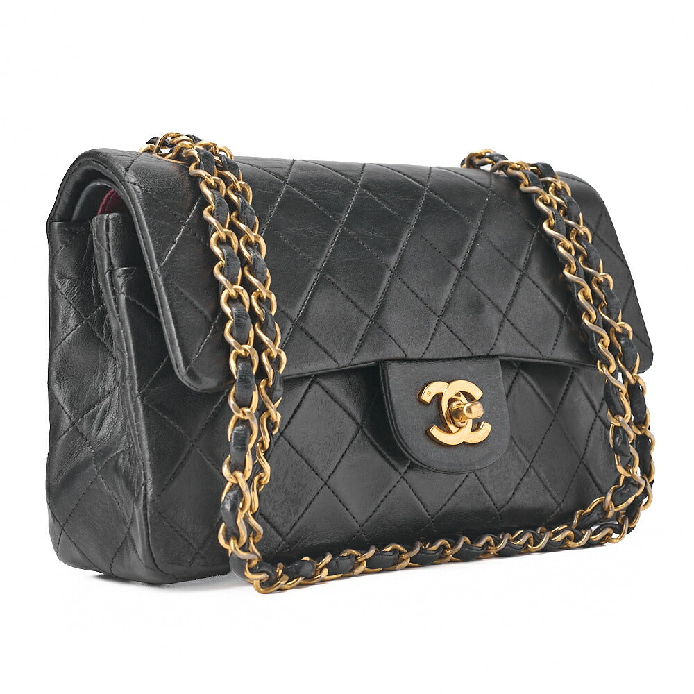 CHANEL チェーンショルダーバッグ マトラッセ23cm ダブルフラップ ラムスキン ブラック ゴールド金具, 中古品