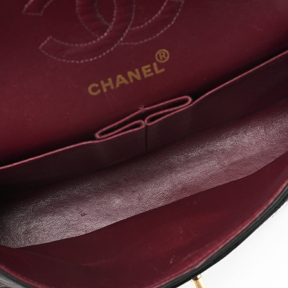 CHANEL チェーンショルダーバッグ マトラッセ23cm ダブルフラップ ラムスキン ブラック ゴールド金具, 中古品