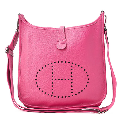 HERMES Evelyn PM3 Trois Epson Shoulder Bag Magnolia Silver-Tone Hardware, Pre-Owned