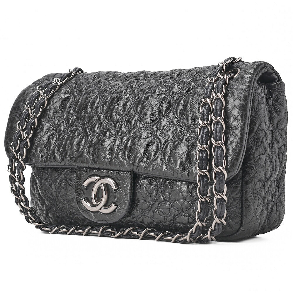CHANEL エナメル カメリアライン シングルチェーン ショルダーバッグ パープル シルバー金具 中古品
