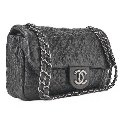 CHANEL エナメル カメリアライン シングルチェーン ショルダーバッグ パープル シルバー金具 中古品