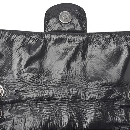 CHANEL エナメル カメリアライン シングルチェーン ショルダーバッグ パープル シルバー金具 中古品