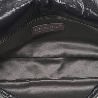 CHANEL エナメル カメリアライン シングルチェーン ショルダーバッグ パープル シルバー金具 中古品