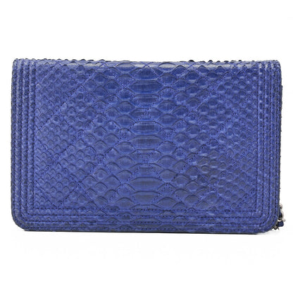 シャネル ボーイシャネル マトラッセ チェーンウォレット パイソン ブルー シルバー金具 中古品